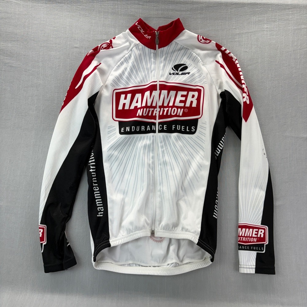 Voler Hammer Nutrition Cycling Jersey Mens Small Long Sleeve Full Zip White Red